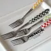 Ceramic Handle Cutlery - Checkerboard Design Tableware_voghion.com