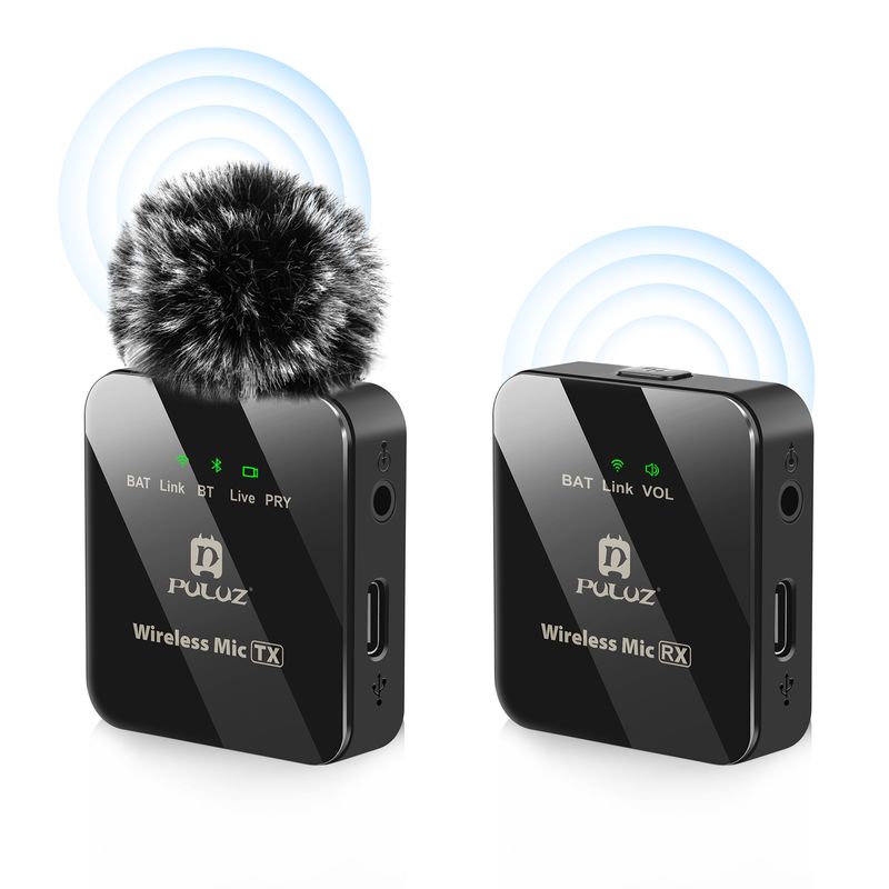 2 TX + 1 RX trådløs Lavalier-mikrofon (sort)_voghion.com