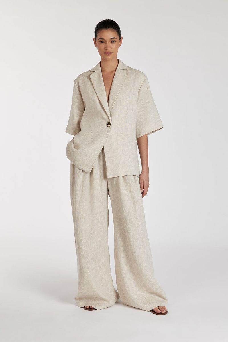 Women's Clothing Spring And Summer New Linen Commuter Suit Women's Lapel Five Point Sleeve Cardigan Top Loose Wide Leg Pants Two Piece Suit_voghion.com