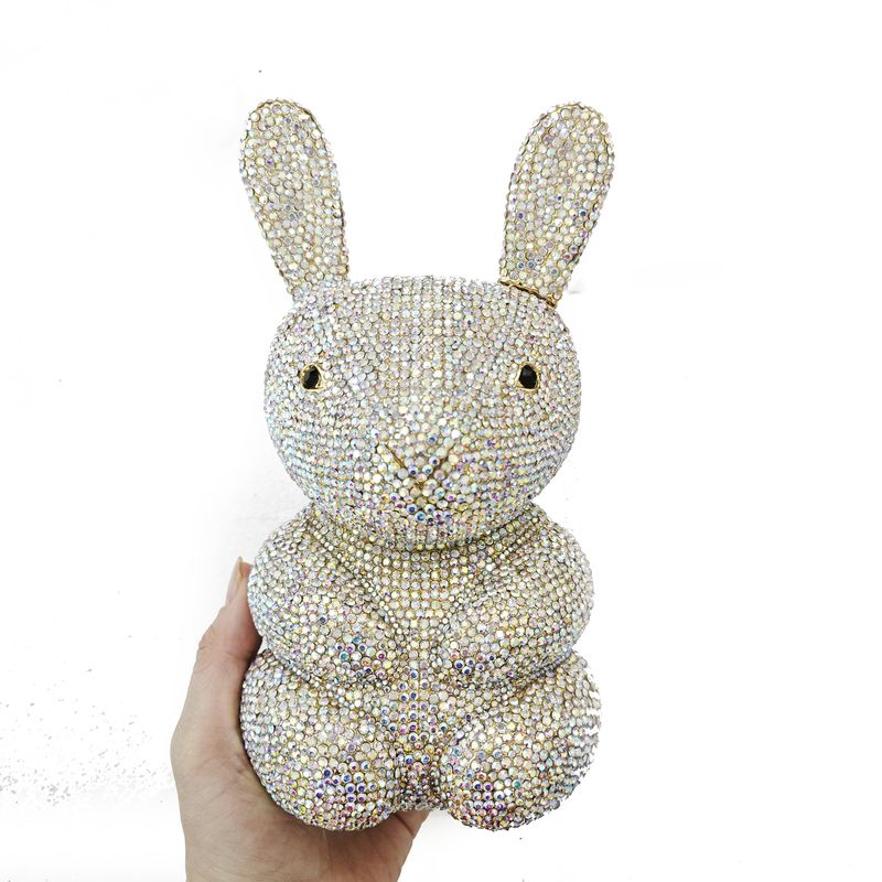 Crystal Bag Rabbit Full Diamond Hollow Rhinestone Evening Clutch Bag Chain Shoulder Evening Bag Chain Women's Bag_voghion.com