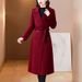 Women's Long Wool Coat - Oversized Trench Coat With Belted Waist, Knee-Length Vintage Style Winter Overcoat_voghion.com