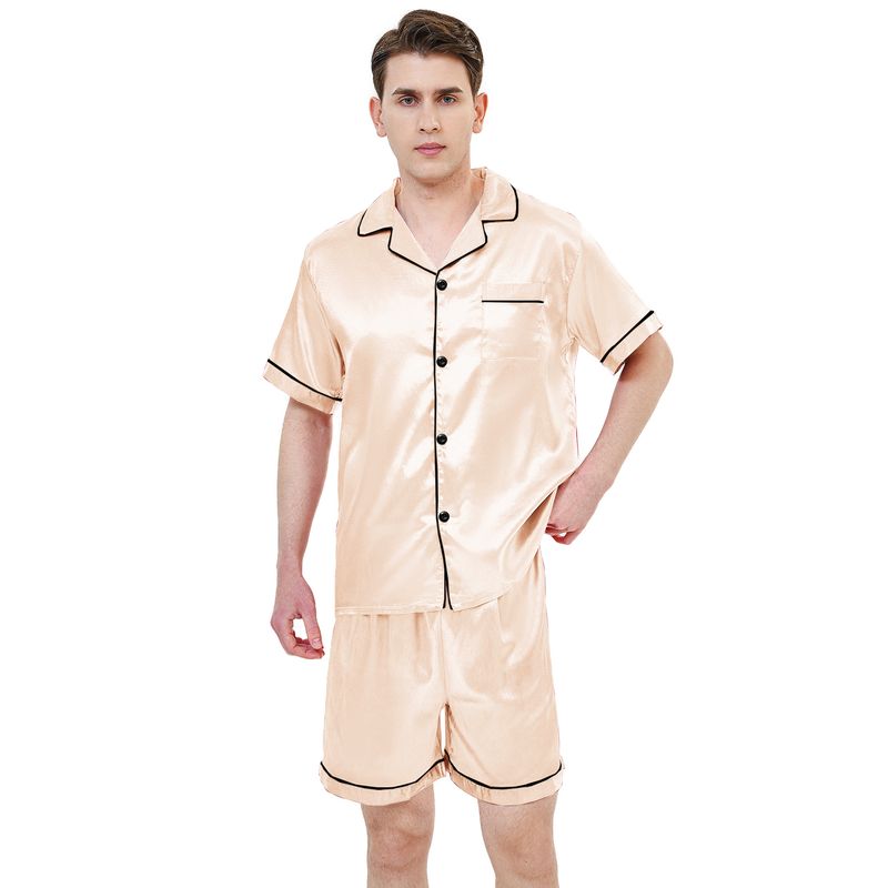 Conjunto de pijama de seda para hombre, estilo personalizado, para jóvenes y estudiantes, de manga corta, nuevo mobiliario de verano para el hogar_voghion.com
