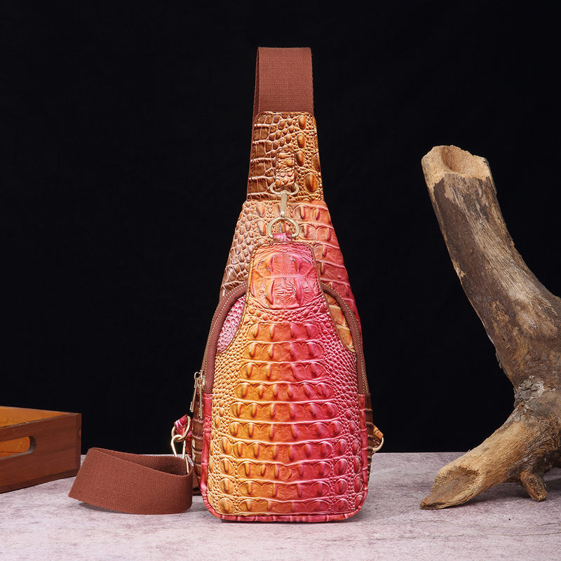 Borsa a tracolla larga da donna alla moda retrò, borsa a tracolla con motivo a coccodrillo, modello Maomon_voghion.com