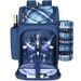 Sac à dos de pique-nique exclusif avec 2 compartiments isolés et réfrigérés, casier à vin, couverture en laine et ensemble de vaisselle_voghion.com