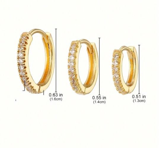 Orecchini da donna in ottone placcato oro vero, semplici e di lusso, con zirconi intarsiati, set di quattro._voghion.com