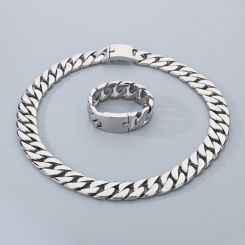 Men's Jewelry Hip Hop Cool Casting Bracelet Popular Vacuum Plating 24mm Cuban Chain Titanium Steel Men's Necklace_voghion.com