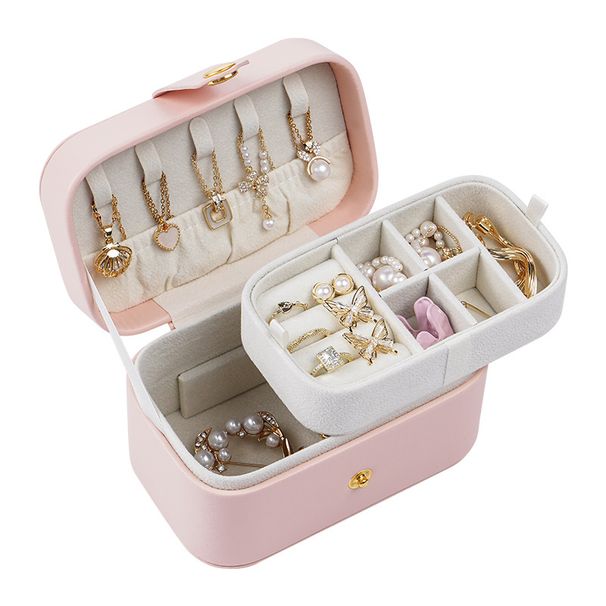 Minimalista kialakítású, kétrétegű, hordozható utazó fülbevalók, fülbevaló ékszerdoboz, rúzsgyűrű, nyaklánc tárolódoboz_voghion.com