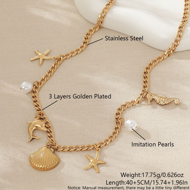 Ins Beach Titanium Stalen Ketting Zomermode Zeester Schelp Vakantie Stijl Parel Sieraden Oceaan Sleutelbeenketting_voghion.com