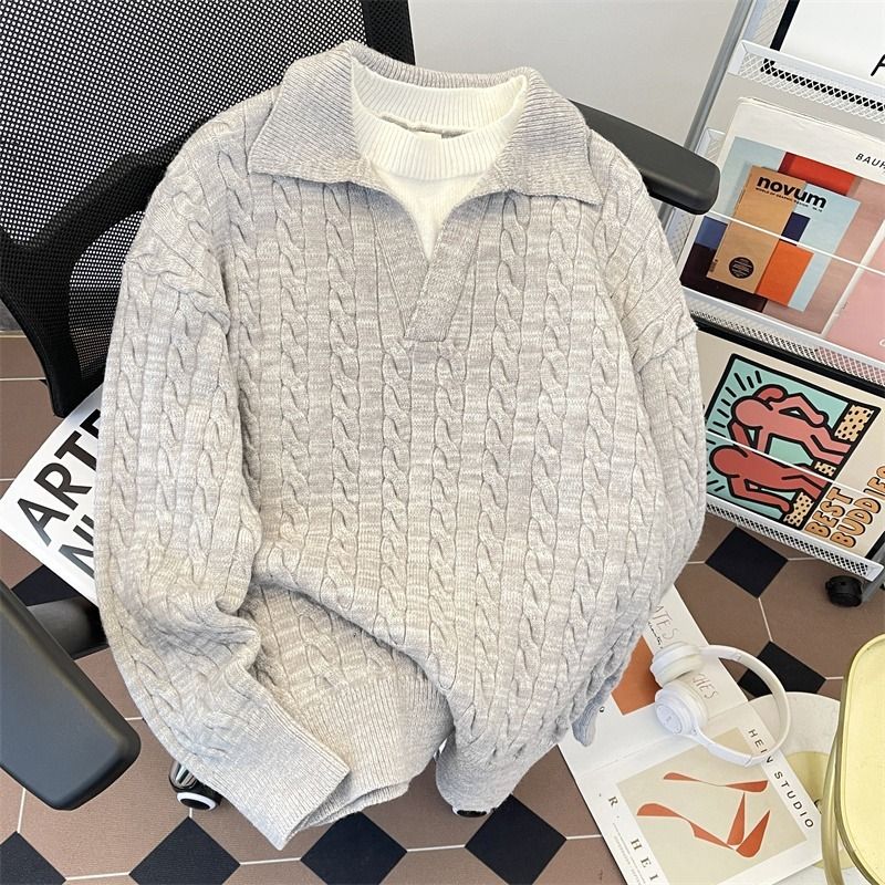 Spring and Autumn New Solid Color Top Paired with Fashionable, Versatile, Loose, Comfortable, Trendy Brand Knitted Sweater_voghion.com