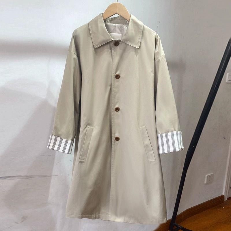 Women's Clothing Spring And Autumn New Style Splicing Workwear Simple Small Size Medium Long Coat_voghion.com