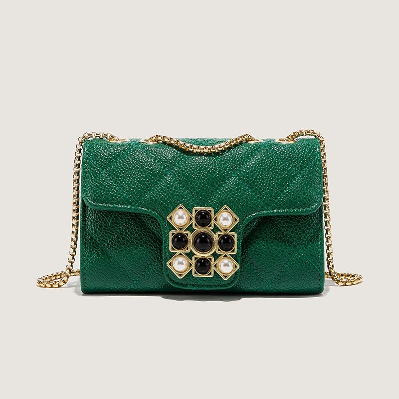 2024 Borsa da donna nuova alla moda e alla moda Borsa piccola quadrata Borsa da donna alla moda retrò Borsa a tracolla singola con catena a griglia di diamanti_voghion.com