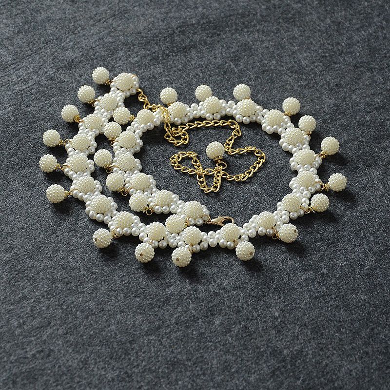 New Korean Fashion Knitted Pearl Inlaid Casual Belly Waist Chain Dance Clothing Decoration Thin Women's Belt_voghion.com