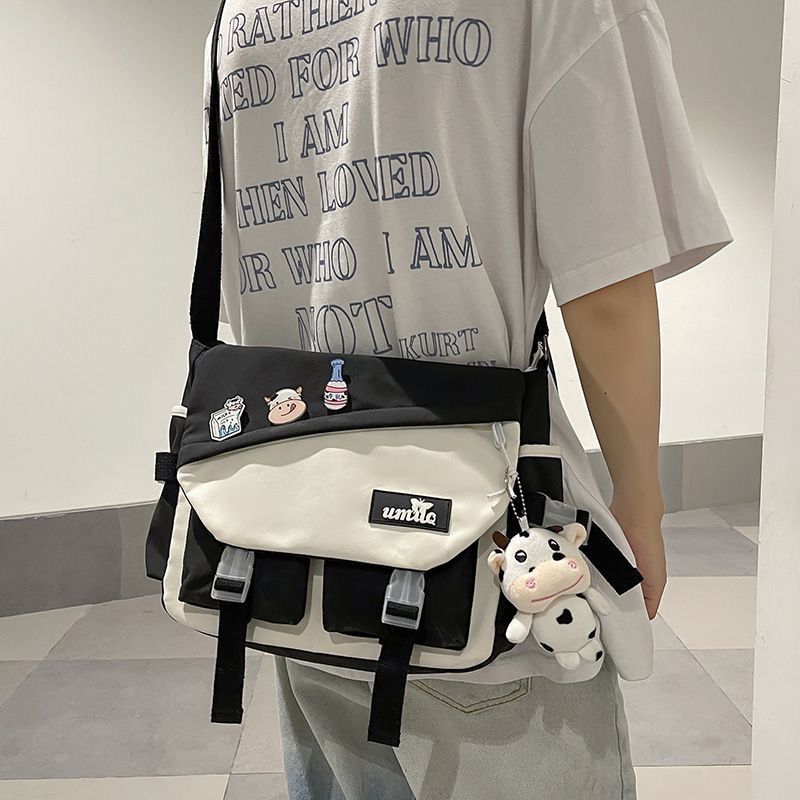 Borsa a tracolla premium da uomo, nuova di zecca alla moda da donna, borsa a tracolla casual da studente con motivo a blocchi di colore, grande capacità._voghion.com