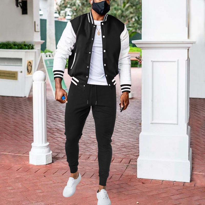 Herrenbekleidung Baseballbekleidung Modischer, lässiger, farblich passender Kapuzenpullover, Flugjackenhose_voghion.com