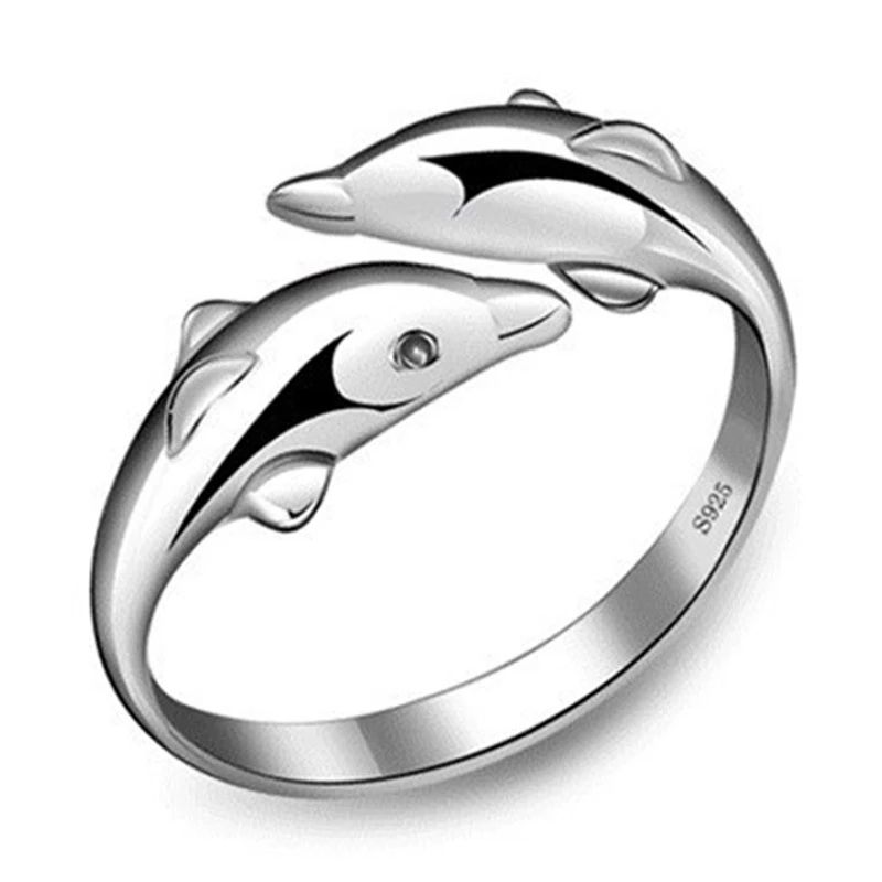 Color VENUS Sier Ring Smooth Surface Cute Animal Dolphin Jewelry For Women Party Bijou Gift  Stamped Drops_voghion.com