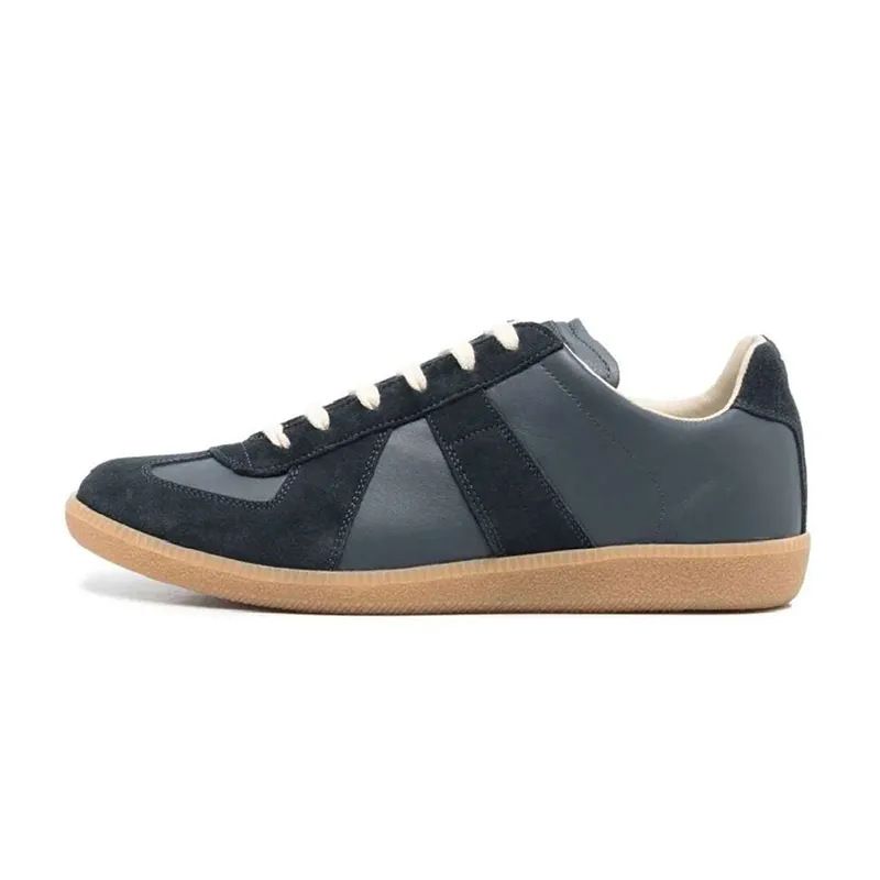 M6 German Genuine Leather Color Block Casual Training Shoes Unisex Flat Round Toe Sneakers Fashion Versatile Trendy_voghion.com