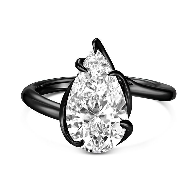 Anello di fidanzamento con moissanite in argento sterling nero taglio a pera personalizzato_voghion.com