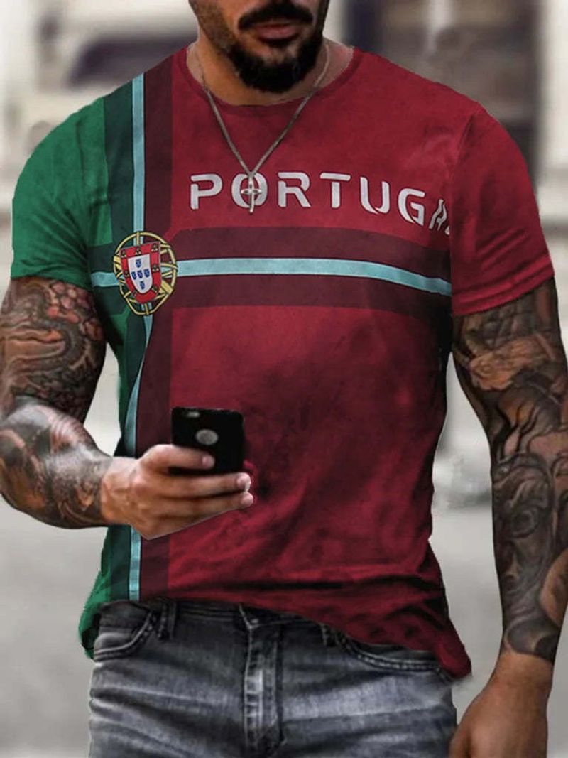 Herren-T-Shirt mit 3D-Buchstabendruck und Rundhalsausschnitt, kurzärmelig_voghion.com