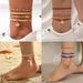 Rice String Beads Braided Rope Shell Four-Layer Anklet Geometric Inlaid Diamond Leaf Multi-Layer Foot Jewelry Set_voghion.com