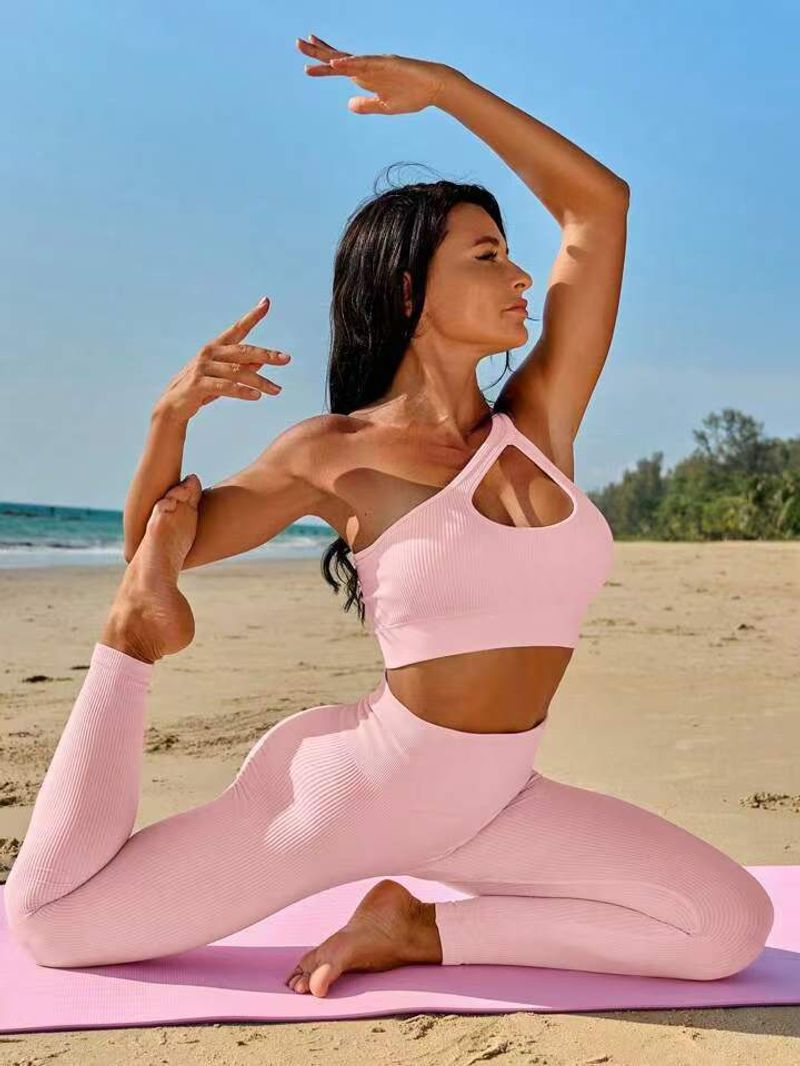 Threaded Seamless Outfit Bra Peach Hip Lift Long Pants Yoga Fitness Wear Sports Set_voghion.com