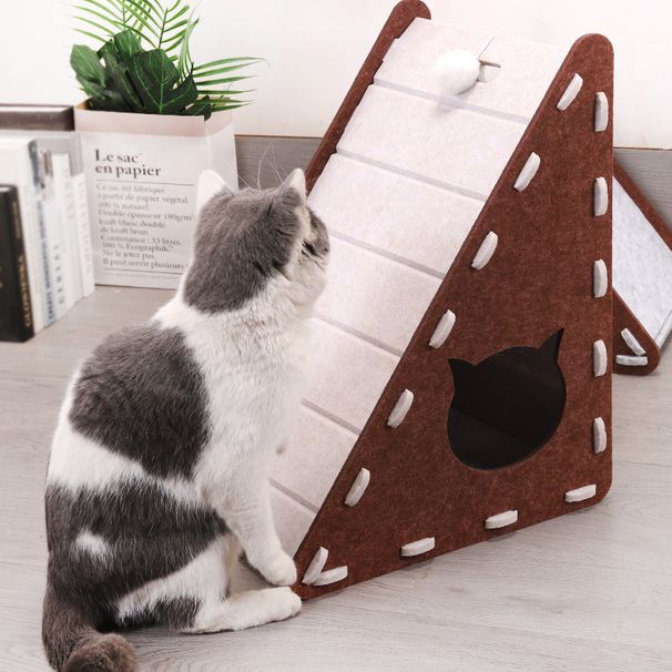Triangular Scratching Vertical Wear-Resistant Non-Shedding Felt Bed Integrated Cat Claw Grinding Board Climbing Mat_voghion.com