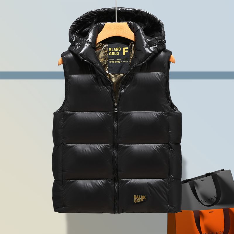 Veste sans manches en coton noir et doré pour couple, style unisexe, décontractée, ample et élégante, résistante au froid_voghion.com