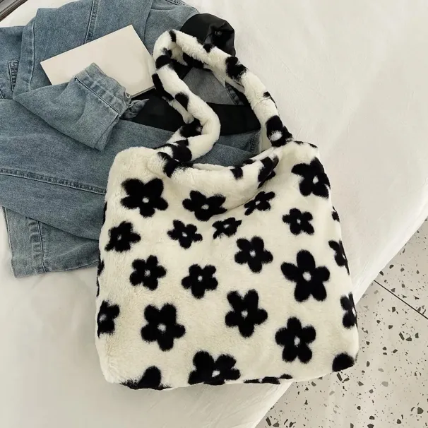 Women Fluffy Shoulder Furry Satchel Hobo Casual Top Handle Plush Underarm Fuzzy Tote Handbag Commuting Bag 250911_voghion.com