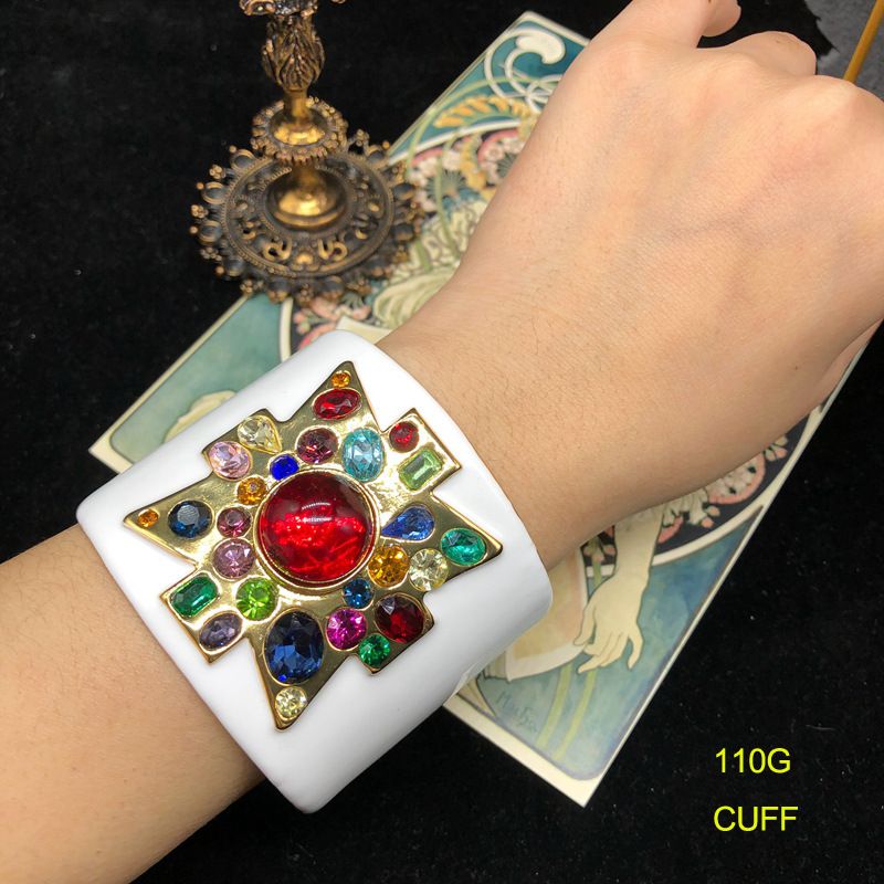 Bracciale in vetro con chiusura a molla, stile medievale occidentale, in smalto bianco, rosso, intarsiato con diamanti_voghion.com