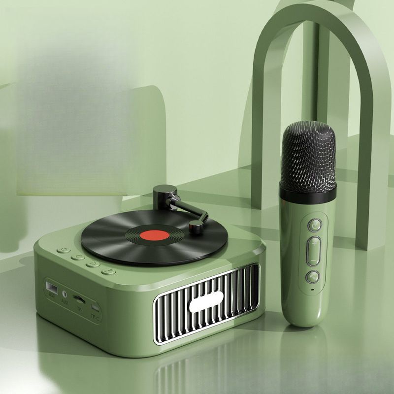 Vinyl Bluetooth Speaker Karaoke Microphone Wireless Portable Record Player Mini Subwoofer_voghion.com