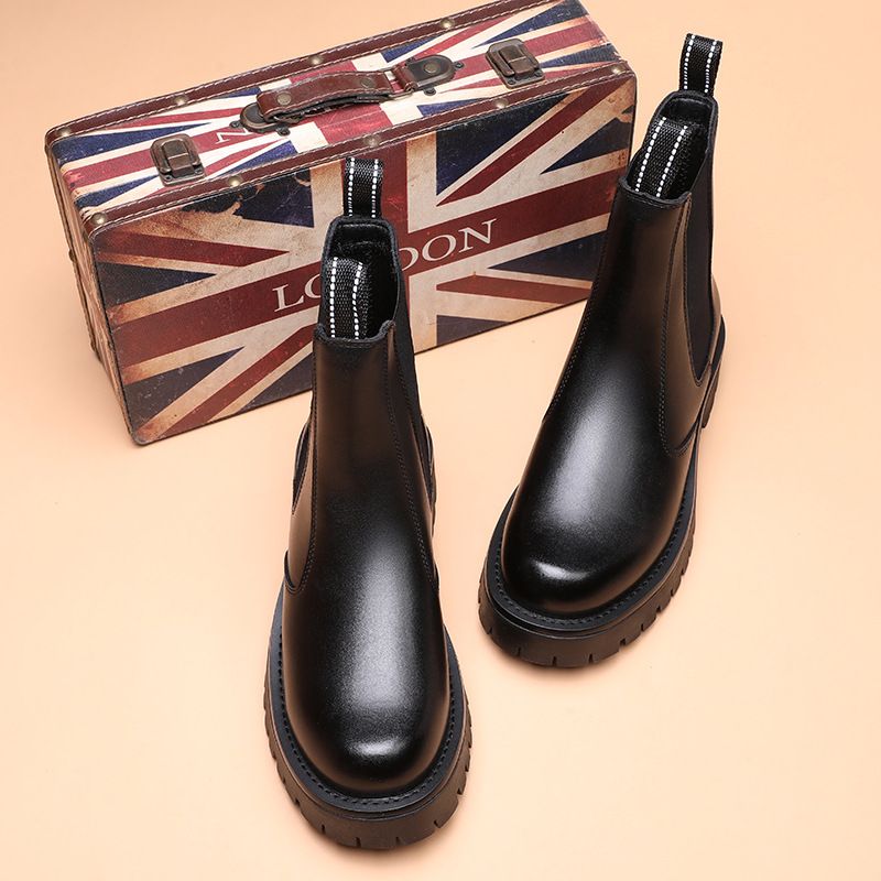 Chelsea Boots Men's Niche Heightened Thick-soled Martin Boots Black Side Zipper High-top Casual Short Boots_voghion.com