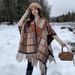 French plaid tassel for women in autumn and winter, small figure shawl with Zurich scarf cape coat_voghion.com