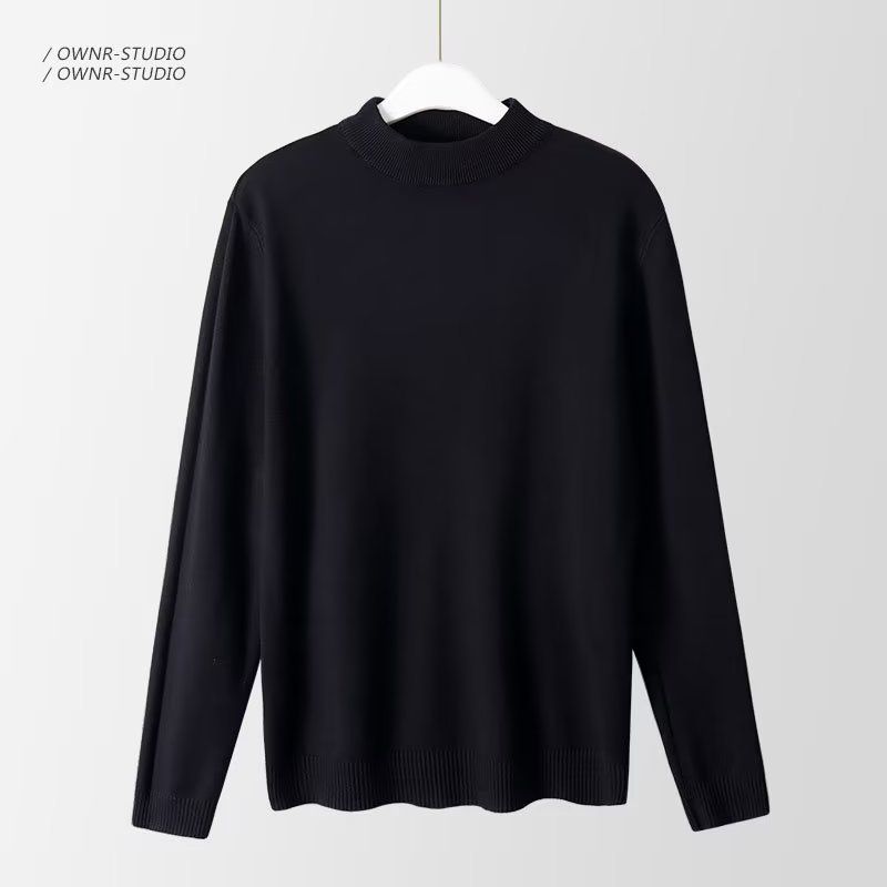 Men's Clothing Half Turtleneck Sweater Men's Autumn Winter Semi-Turtleneck Sweater Slim Fit Knitted Pullover Casual Warm Long Sleeve Top_voghion.com