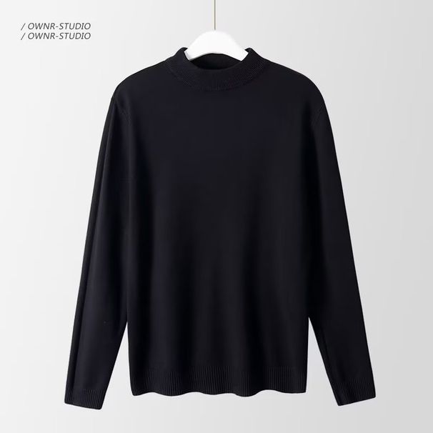 Men's Clothing Half Turtleneck Sweater Men's Autumn Winter Semi-Turtleneck Sweater Slim Fit Knitted Pullover Casual Warm Long Sleeve Top_voghion.com