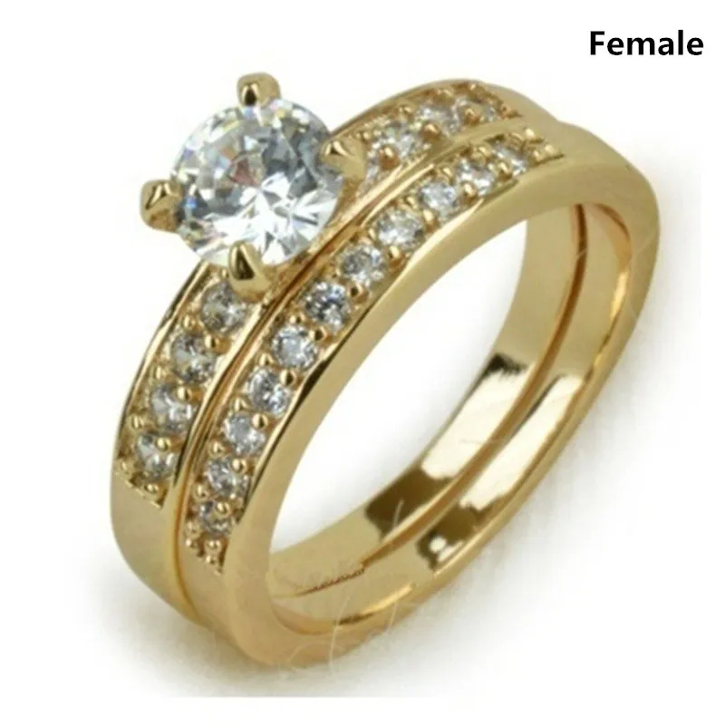 Jewelry Plated Couple Simulation Diamond Engagement Ring, Men's And Women's Ring Set_voghion.com
