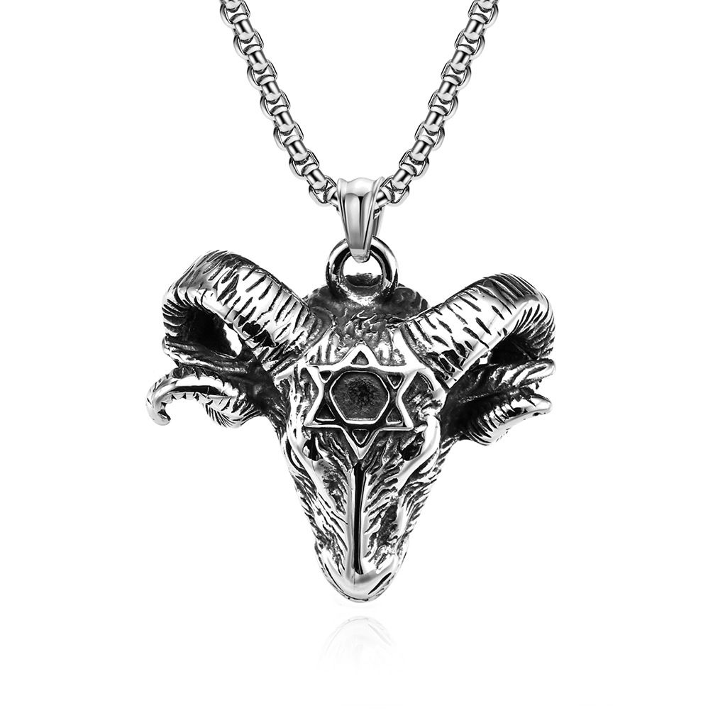 Retro styl Satanova kozí hlava titanový ocelový náhrdelník s výklenkem, pěticípá hvězda, ďábel, kozí přívěsek_voghion.com