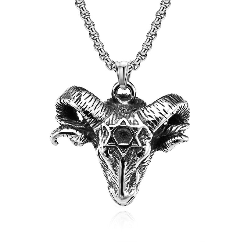 Collana in acciaio al titanio con testa di capra Satana in stile retrò, personalità di nicchia, ciondolo a forma di capra con stella a cinque punte_voghion.com