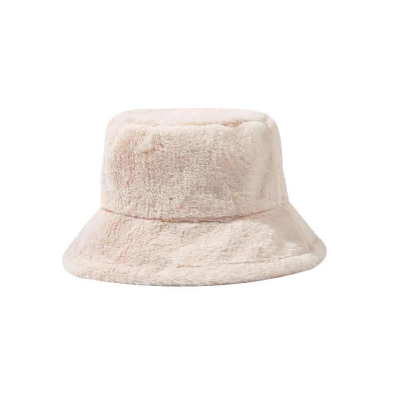 Mode RICYGVM Hiver Chaud Femmes Pêcheur Casquette Fluffy Fourrure Seau Chapeau Couleur Unie Panama Bassin Casquettes Coréenne Fille Protection des Oreilles_voghion.com
