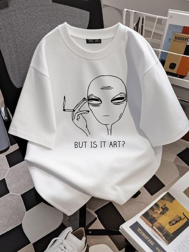 But Is It Art Alien T-Shirt Lustiges vielseitiges Sommer-Designer-Kleidungsstück Lässiges weiches Unisex-Streetwear-Oberteil für den Alltag_voghion.com