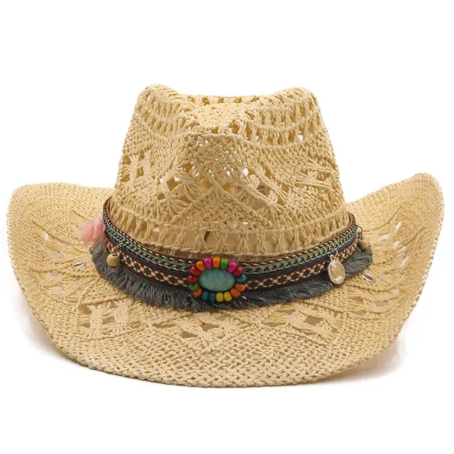 Nuovi arrivi Nuovo cappello da cowboy occidentale in paglia fatto a mano in feltro da spiaggia cappello da sole per festa per uomo donna berretto con visiera arricciata protezione solare Uniex_voghion.com