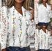 Damenbekleidung, Frühlingsmode, lockere Knopf-Blumendruck-T-Shirt-Oberteile für Damen_voghion.com