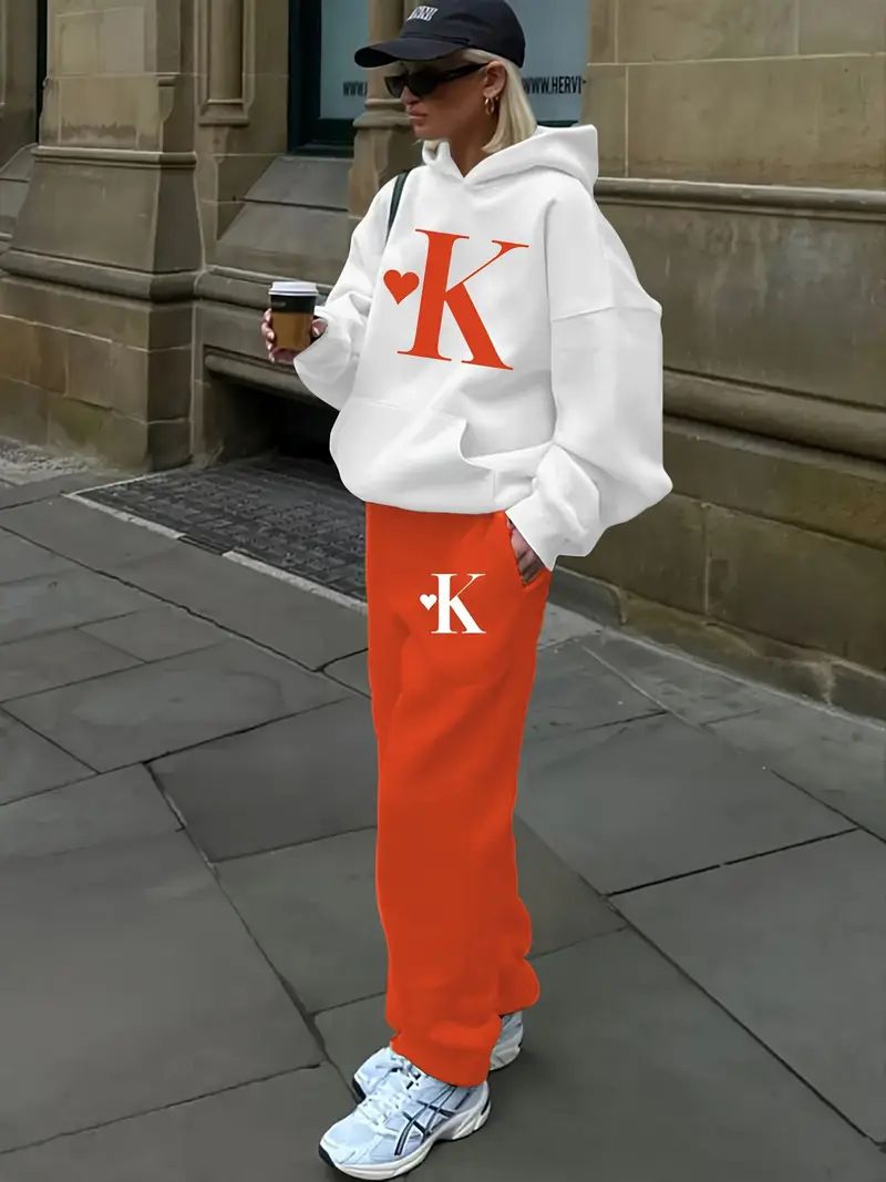 Street Hot Girl Print Loose Sweatpants Hoodie Sweatshirt American Sports Two Piece Suit_voghion.com