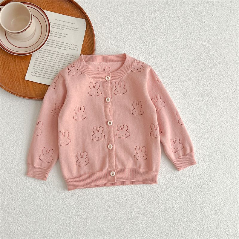 2023 Summer Baby Boys and Girls Knitted Sunscreen Cardigan Japanese and Korean Style Sweet Rabbit Long Sleeve Anti-mosquito Air Conditioning Top_voghion.com