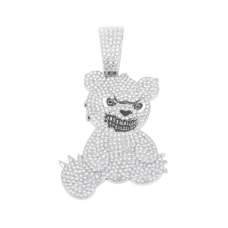 Unisex Popular Jewelry Diamond Painting Oil Cartoon Bear Pendant Cool And Exaggerated Hip Hop Cuban Chain_voghion.com