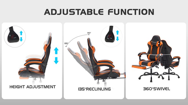 Gaming Chair Footrest Ergonomic Computer Chair With Headrest And Lumbar Support, Breathable Material Height Adjustable Video Game Chairs Black Orange_voghion.com