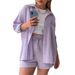 Spring Wrinkle Fabric Lapel Long Sleeve Shirt With High-Waist Drawstring Shorts Plus Size Casual Outfit Set_voghion.com