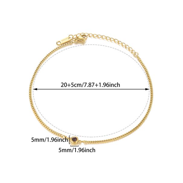 Simple December For Women Stainless Steel Gold-Plated Colorful Birthstone Anklet_voghion.com