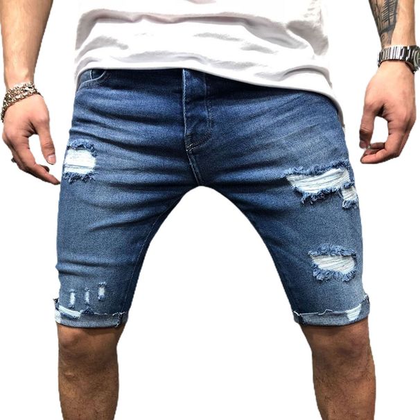 Weizhifu Short Jeans Déchiré Skinny Hommes Fermeture Éclair Poches Shorts pour la Fête_voghion.com