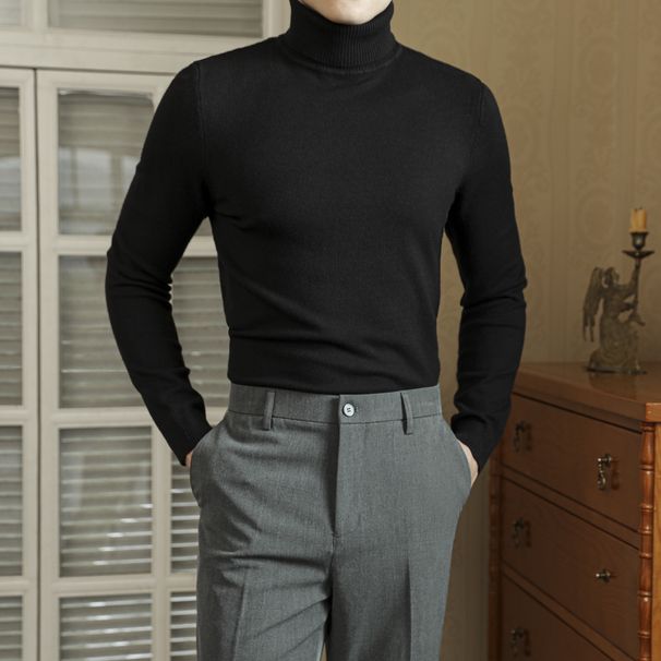 Pull col montant en maille pour homme – Pull slim tendance, motif jacquard texturé, pull en mélange de coton chaud et respirant, incontournable du streetwear_voghion.com