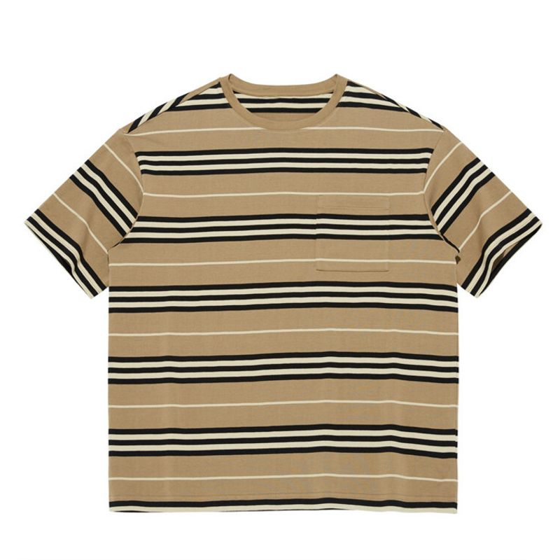 Abbigliamento maschile Camicia a righe retrò estiva semplice e ampia a mezza manica_voghion.com