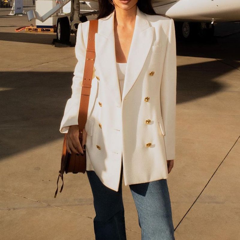 Women's Clothing spring and summer new fashion temperament solid color double breasted suit jacket_voghion.com